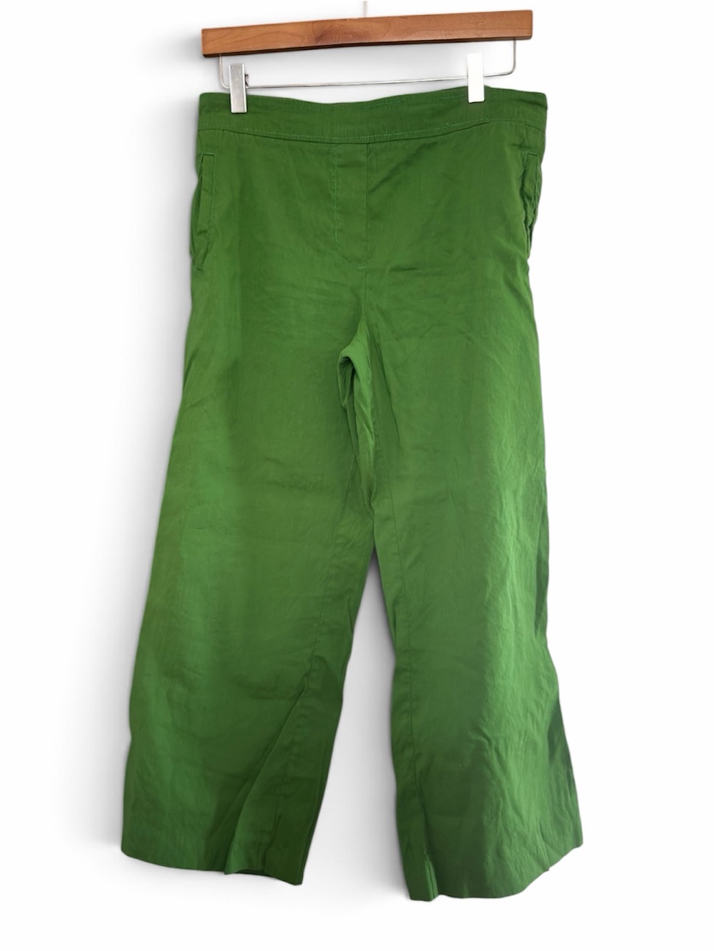 Cartonnier Anthropologie | Kelly Green Linen Blend Cropped Wide Leg Pants M